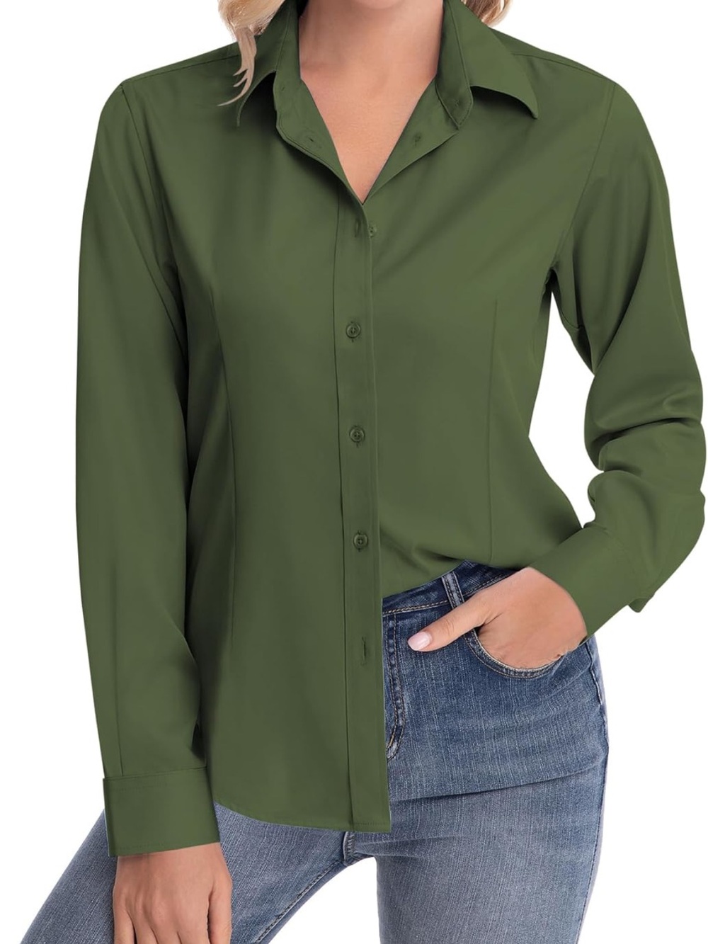 Classic Olive Green Button-Down Women's Shirt